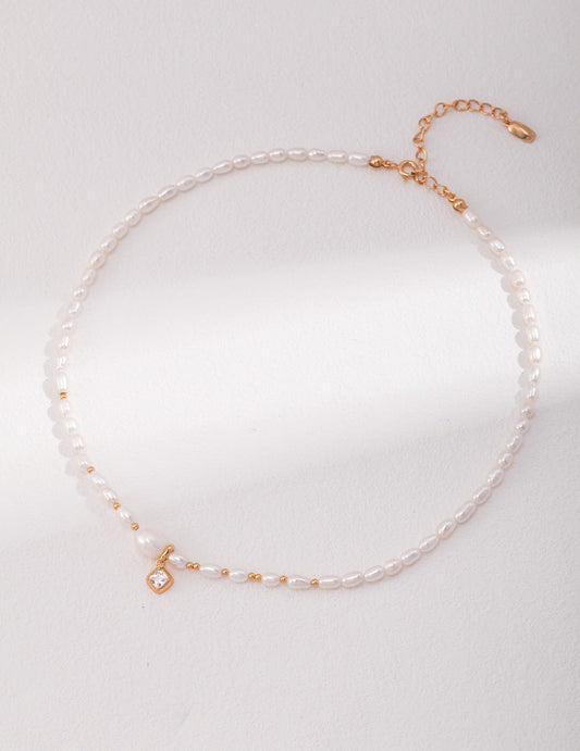 Baroque Pearl with Gold Beads and Zircon Pendant Necklace-0