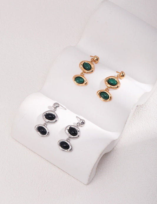Malachite / Obsidian Drop Earrings-0