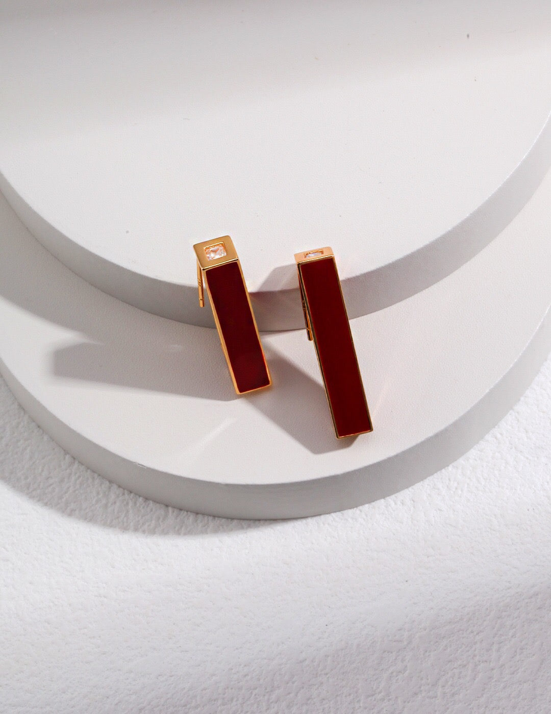 Red Drip Glaze Pillar Stud Earrings-1