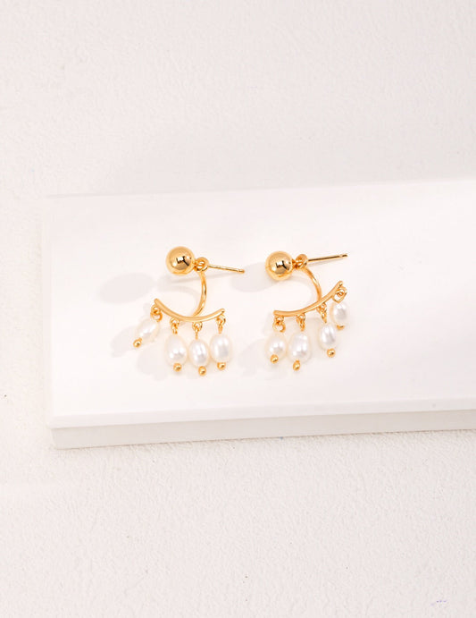 Detachable Four Row Drop Pearl Earrings-0