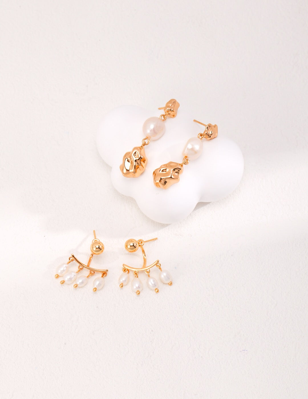 Detachable Four Row Drop Pearl Earrings-3