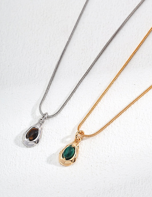 Natural Tiger Eye Stone and Malachite Pendant Necklace-0